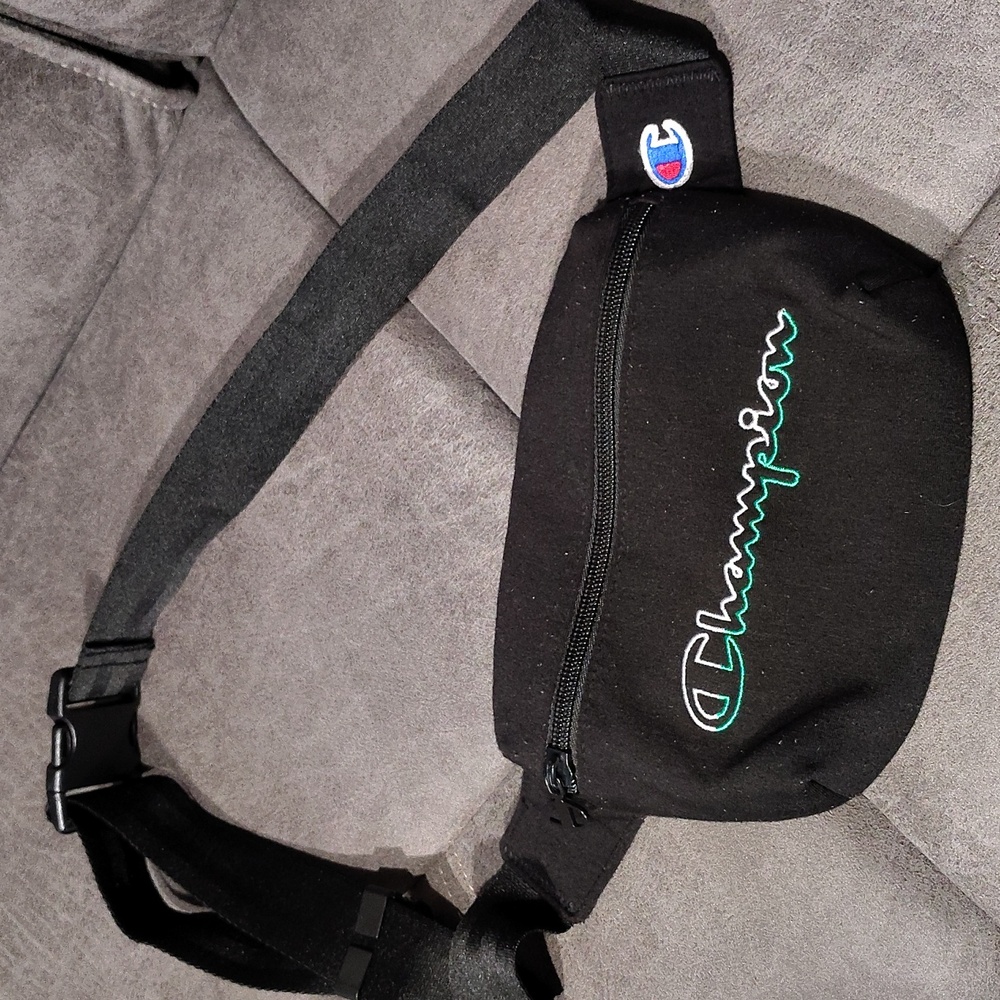 Champion Black and Green Logo Belt Bag
